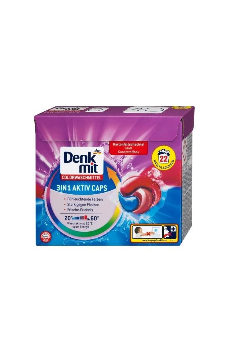 کپسول ۳ در ۱ لباسشویی دنک‌میت مخصوص لباس‌های رنگی (Denkmit Colorwaschmittel 3in1 Aktiv Caps